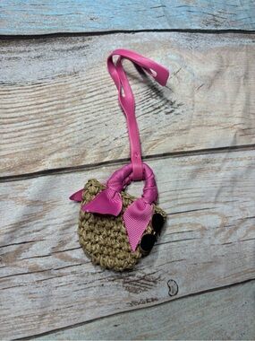 New Pink Ribbon Straw Charm Bag Keychain